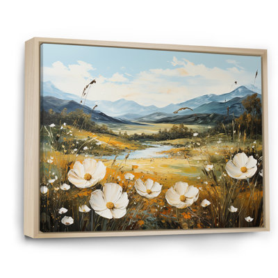 «Buttercups Flowers Mountain Landscape I», reproduction sur toile