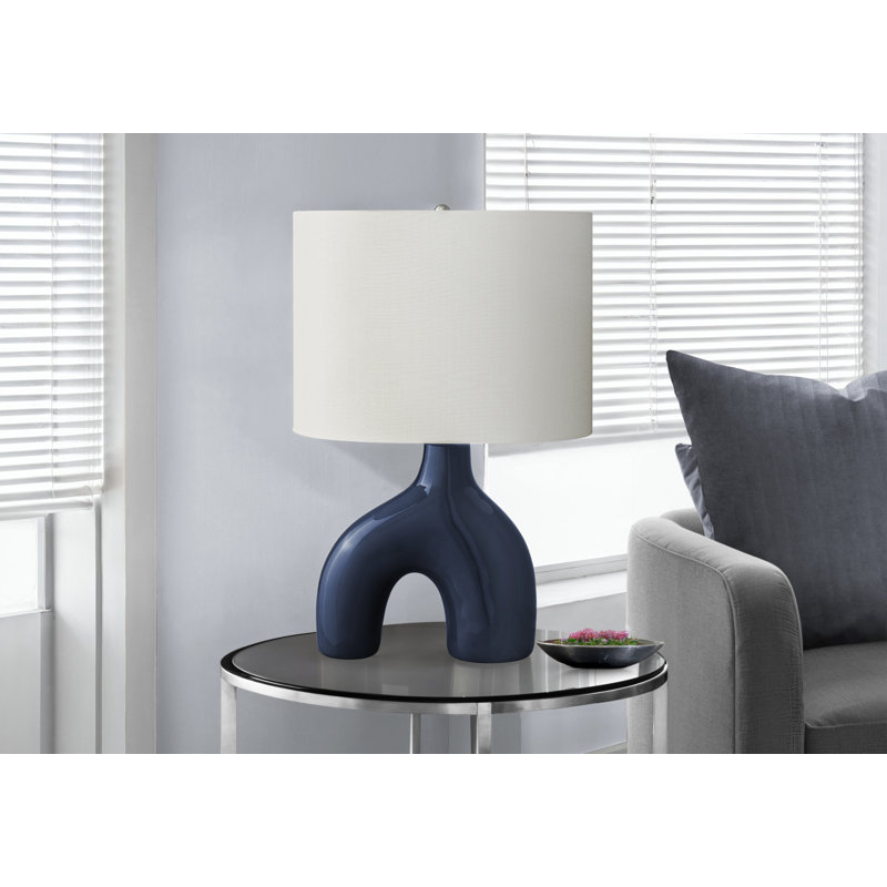 Lighting, 25"h, Table Lamp, Blue Ceramic, Ivory / Cream Shade, Contemporary, Modern