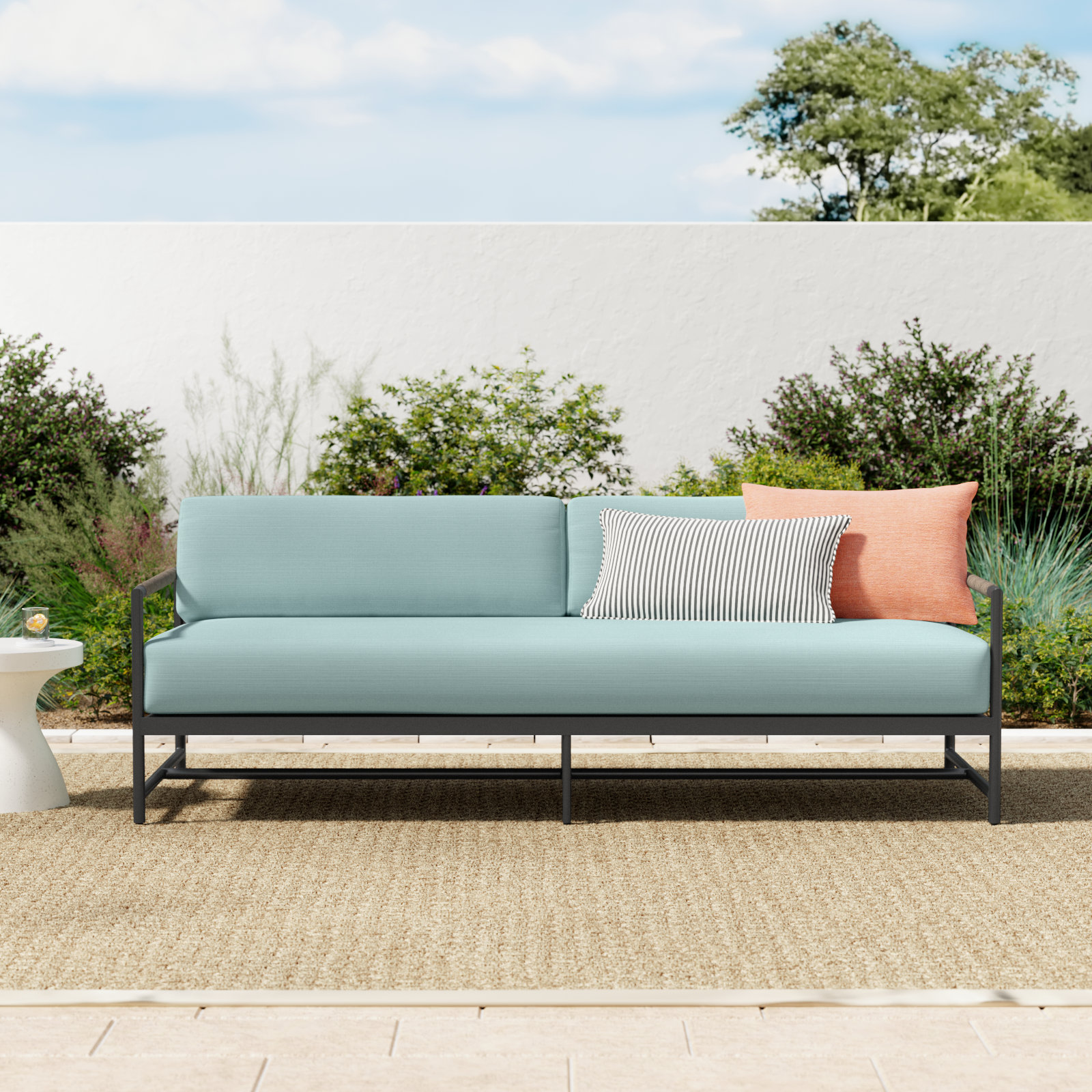 Esme 87" Sunbrella® Patio Sofa, Dupione Celeste Sunbrella®