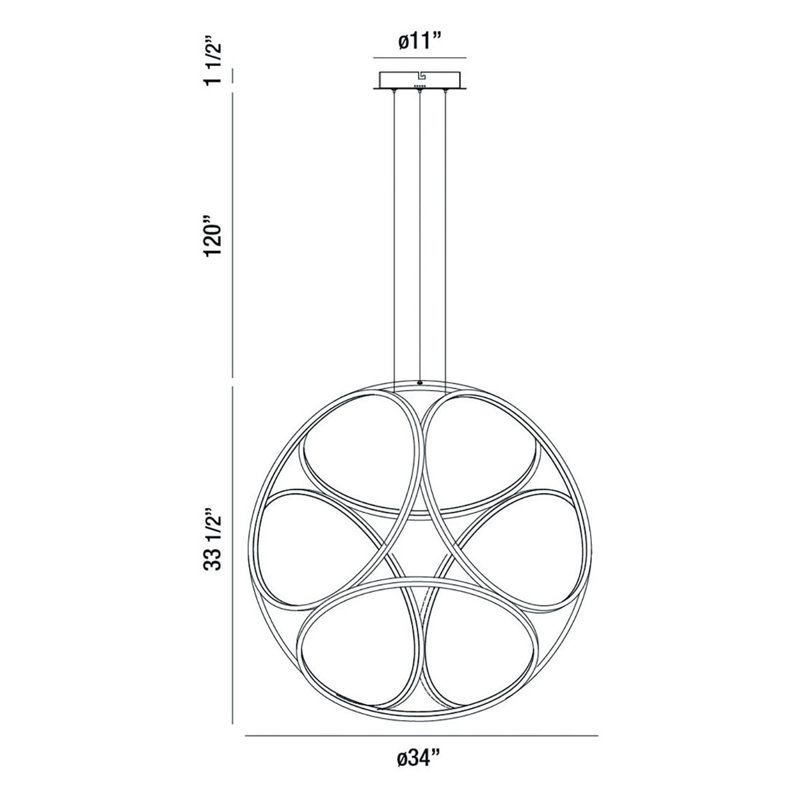 Luminaire suspendu géométrique unique à 6 lumières DEL, Chrome