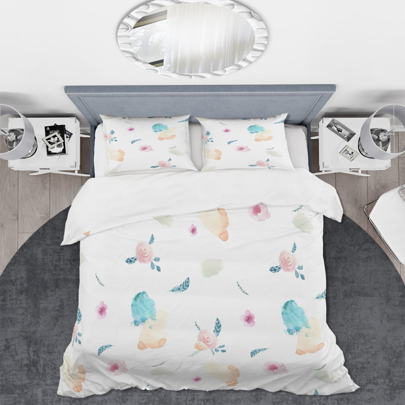 Fleurs abstraites roses et bleues - ensemble de housse de couette traditionnel - microfibre de polyester