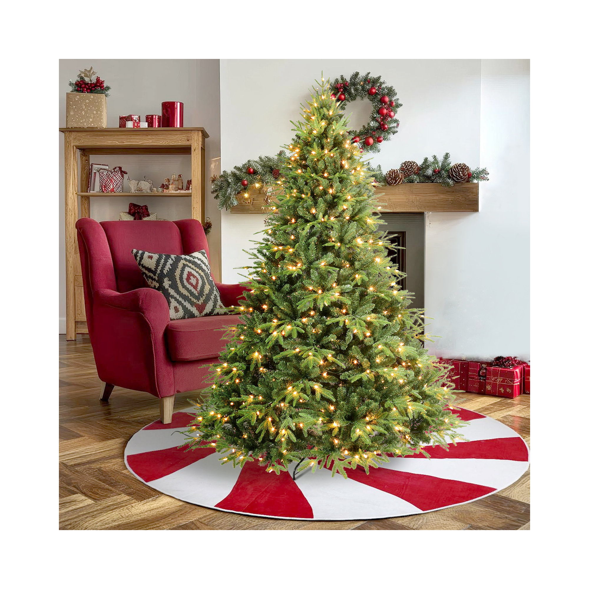 Pre-lit PE/PVC Combined Christmas Tree, 9"H