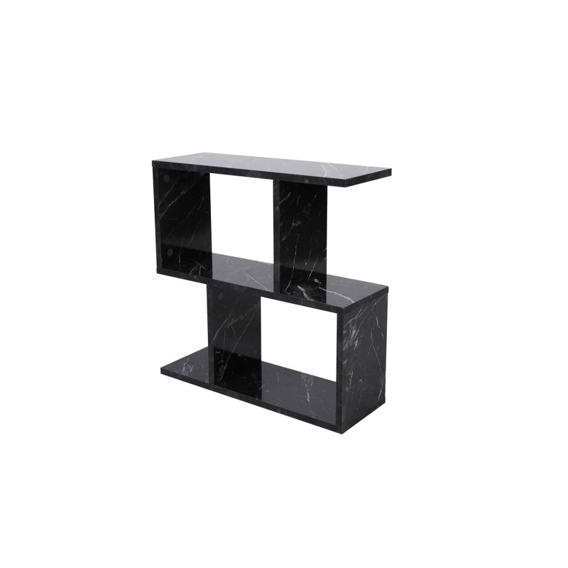 Modern Black Side Table, Marble Design, 23.6 x 23.6 x 7.9 inches | 100% Melamine Coated Particle Board, Thickness: 0.7 inches | Wall-Mountable, Stylish & Functional for Living Room & Bedroom Spaces