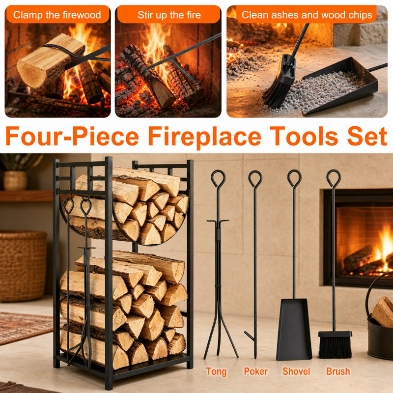 5 Pieces Firewood Rack with Gloves