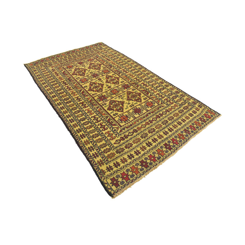 Tapis beige en laine 3 pi 10 po x 6 pi 7 po one-of-kind à la main noué la new Warminster