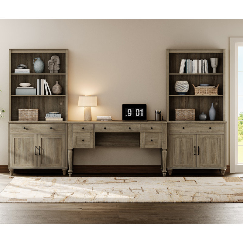 2 - Piece Office Set, 56" Executive Desk & Set Of 2 Bookcases, Wash Grey