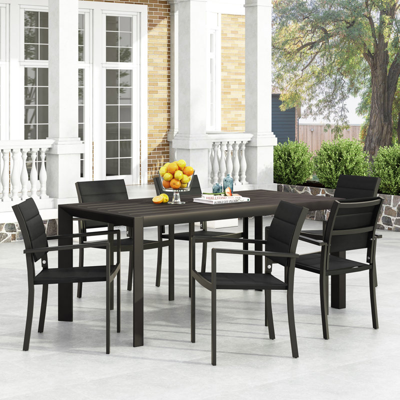 6 - Person Patio Dining Set with Rectangular Table, Teak Finish
