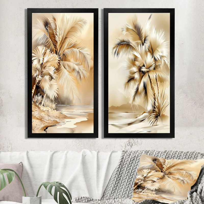 «Maui's Beach Tropical Palms Landscape I - Palm Trees», ensemble d'art mural, H 32 po x l 32 po, Cadre simple noir