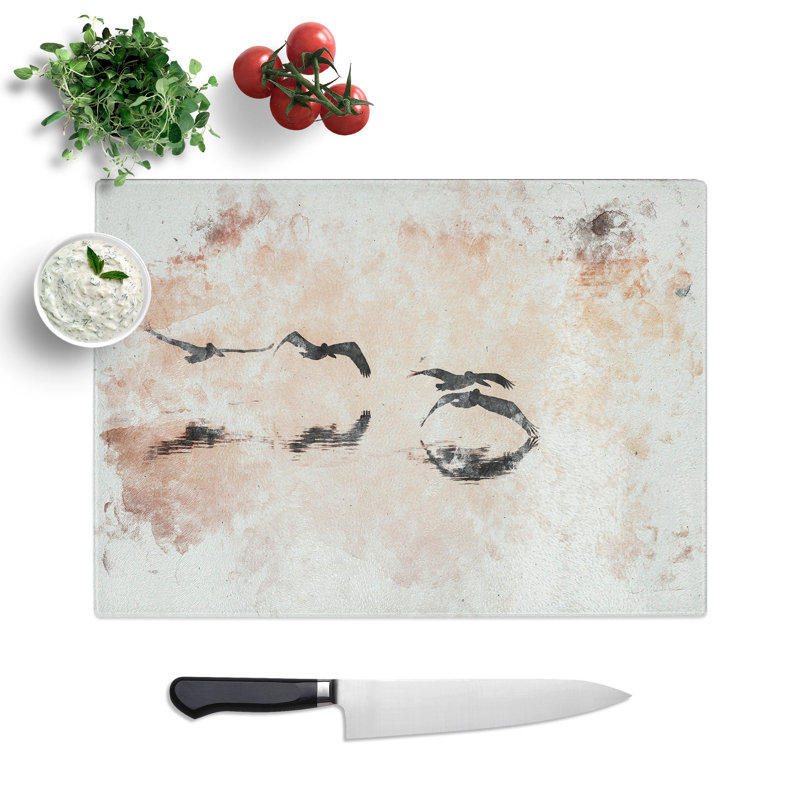 Tempered Glass a Flock of Pelicans Watercolour Chopping Board, 28.5 cm x 39 cm
