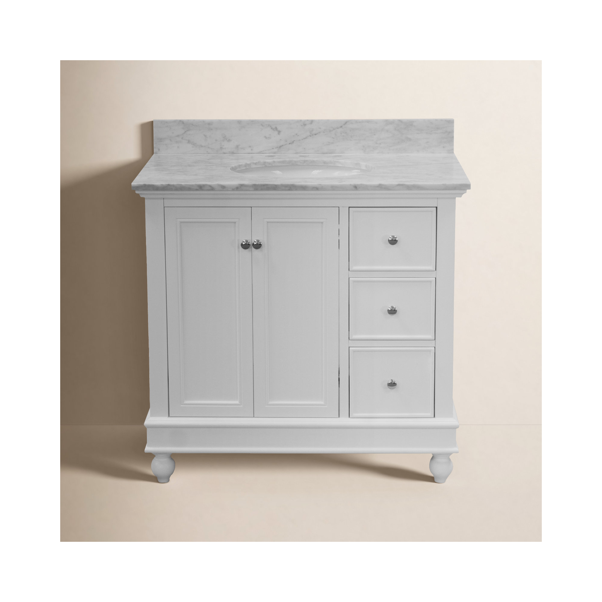 Ferdinand 36'' Single Bathroom Vanity, Carrara Marble, White