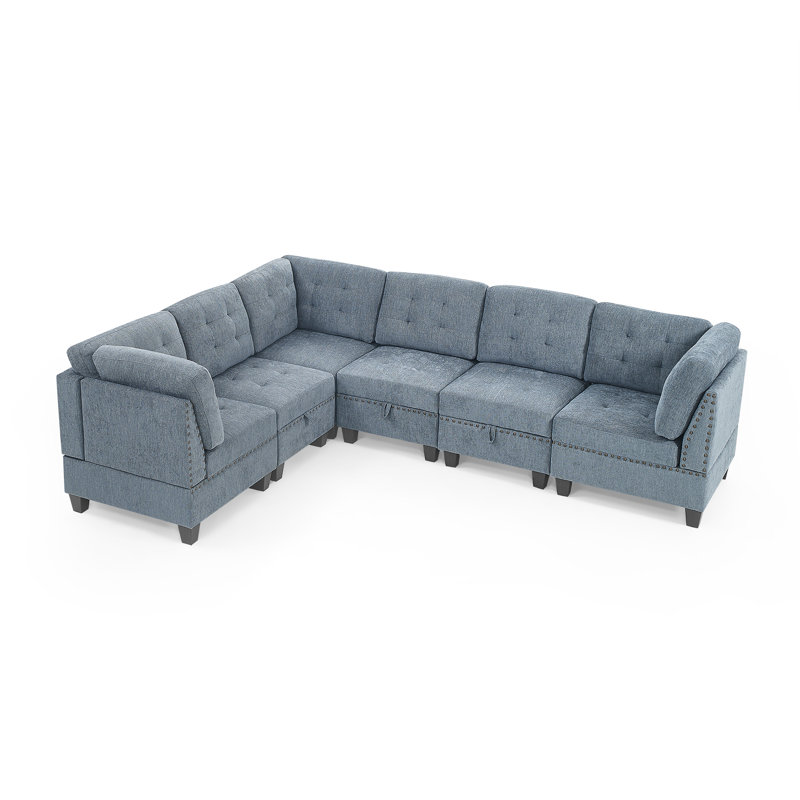 Canapé modulaire réversible en coin Behm, Chenille bleu marine