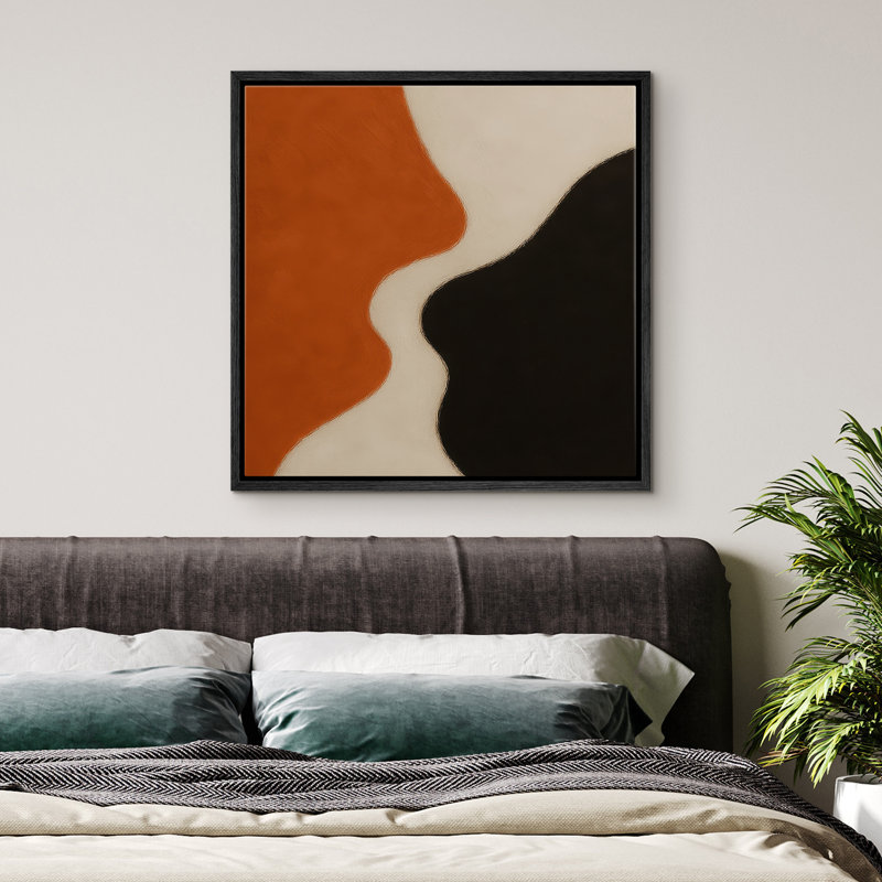 Framed Canvas Wall Art Abstract Print for Neutral Modern Decor, 16" H x 16" W, Black