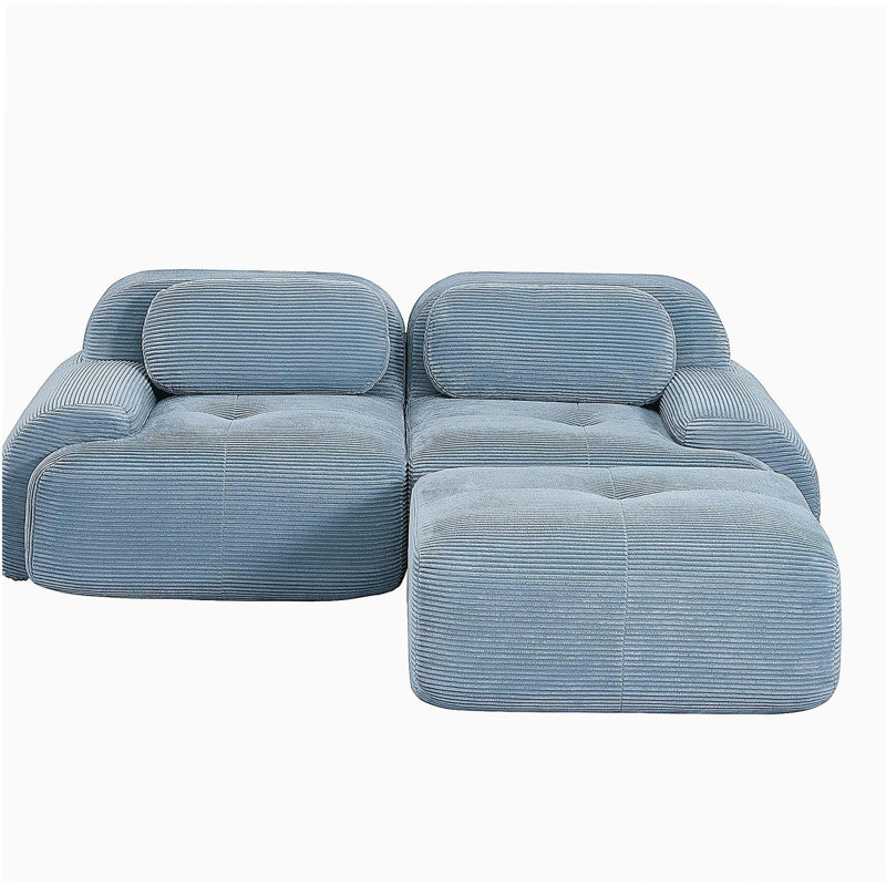 Canapé de 82 po en forme de L en tissu SoftCorduroy, conception modulaire en tissu, combinaisons multiples, accoudoirs courbés, aucun assemblage requis, éponge à haute résilience convenant aux salons, aires de repos, chambres à coucher, bleu