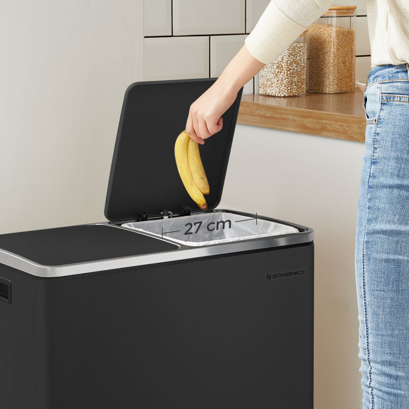 Steel Step On Multi-Compartment Rubbish & Recycling Bin, Black, 60L