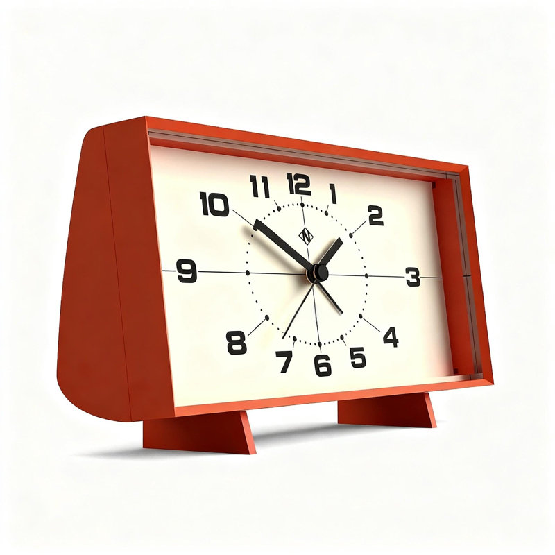 Réveil-matin rétro, cadran de style Mid-Century (orange), Orange