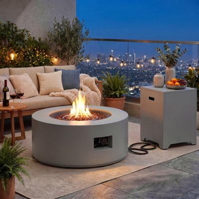 30" Round Propane Fire Pit Table with Tank Cover, 50,000 BTU Outdoor Gas Fire Table with Lid, Lava Rocks and Rain Cover