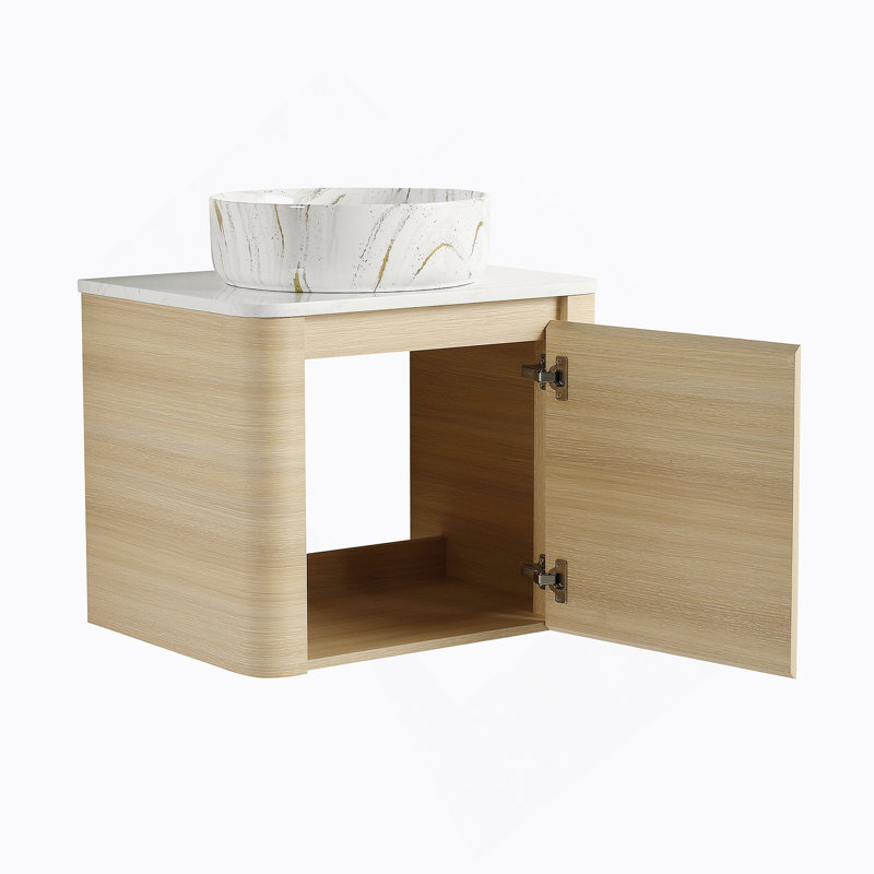 Meuble-lavabo mural de 24 po avec lavabo d'art en céramique, porte à fermeture en douceur et fabrication en contreplaqué durable