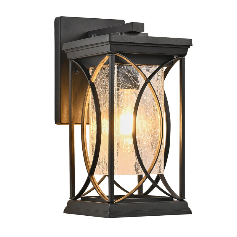 Lanterne murale d'extérieur moderne avec verre craquelé d'extérieur Modern Farmhouse, H 13,78 po, Noir mat