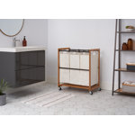 TRINITY EcoStorage 3-Bag Rolling Bamboo Laundry Cart w/ Poles