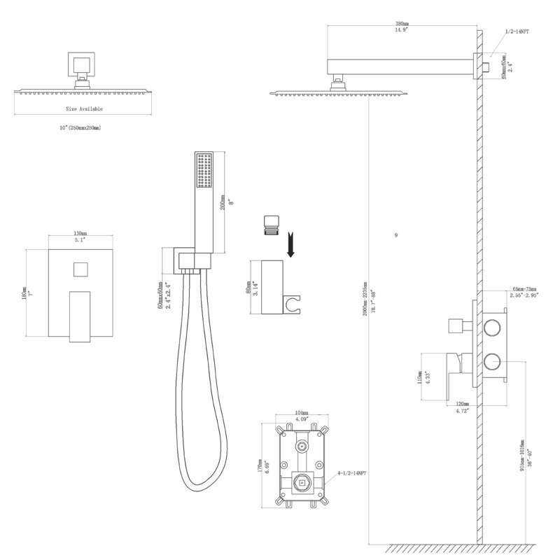 Ensemble de mélangeur de douche de luxe pour salle de bain à double tête avec système de pomme de douche à pluie murale carré de 10 po Nickel brossé