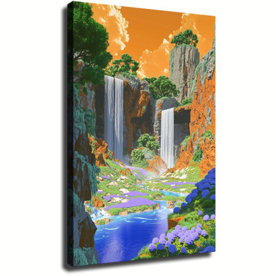 Wooden Framed Canvas Painting Artistic printing Blue River Falls Unique and creative wall decor