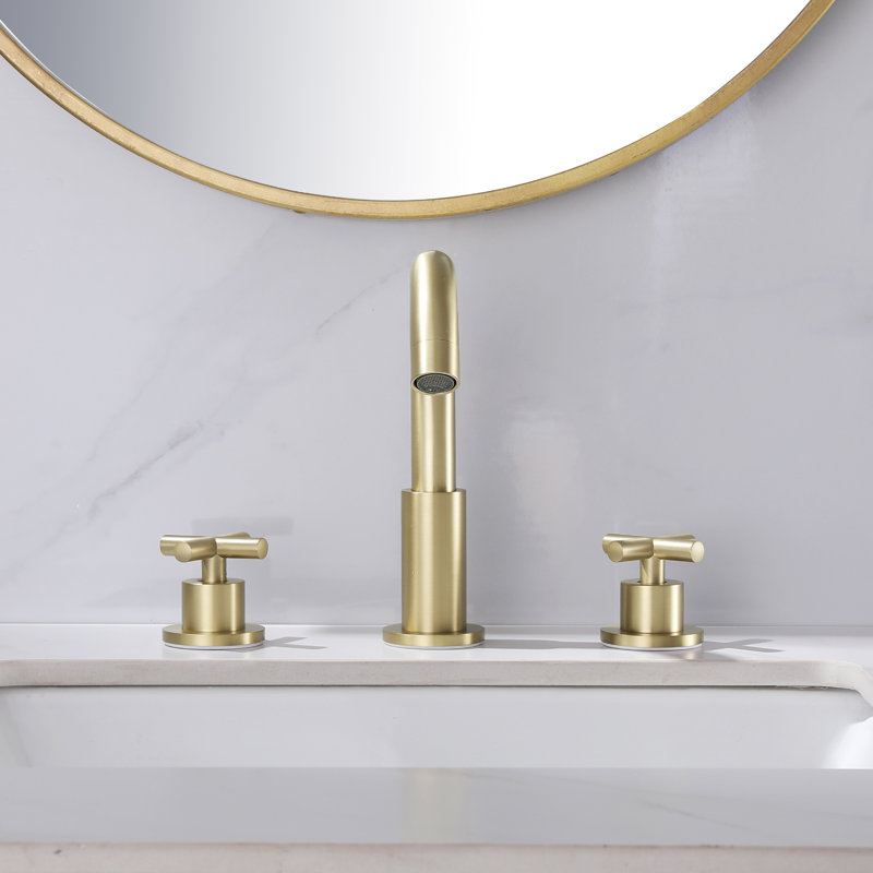 8 Inch 3-Hole Widespread Bathroom Faucet, 2-Handle Bathroom Sink Faucet, Brushed Gold, Drain Assembly Not Included