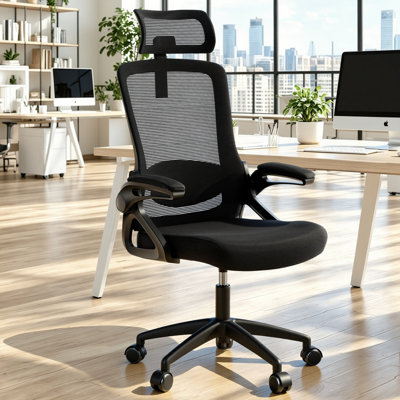 Chaise de bureau ergonomique, supportant jusqu'à 180 kg, avec soutien lombaire réglable, assise en maille respirante et coussin épais, idéale pour un bureau confortable à domicile (noir).