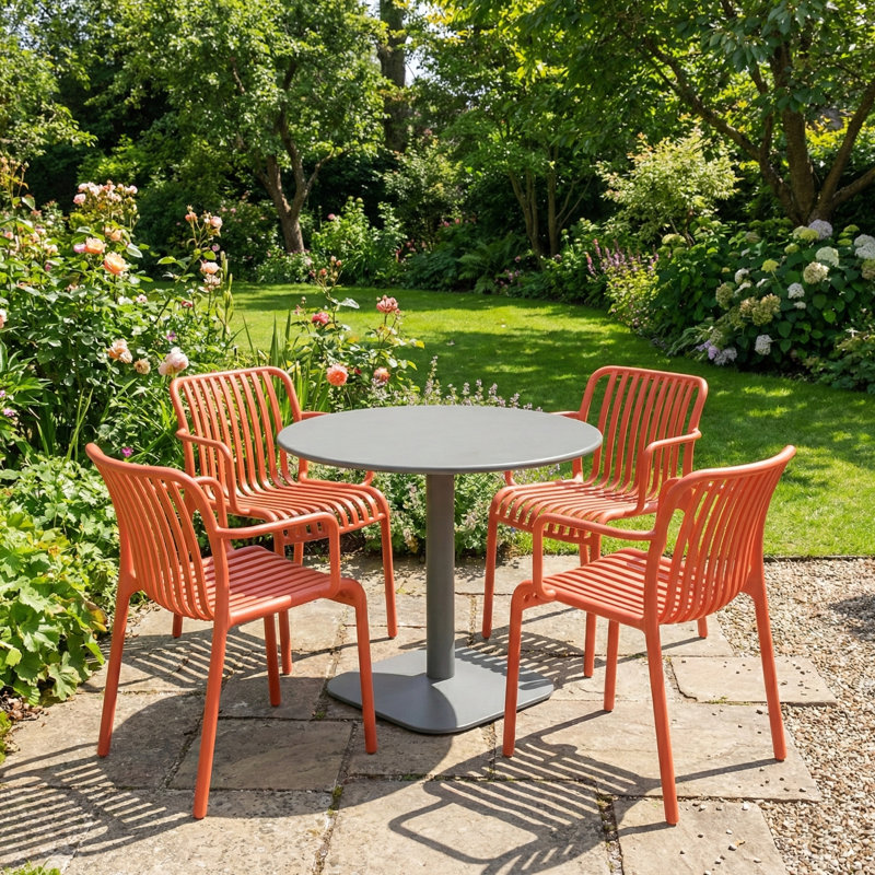 4 - Person Steel Dining Set, Red/Grey