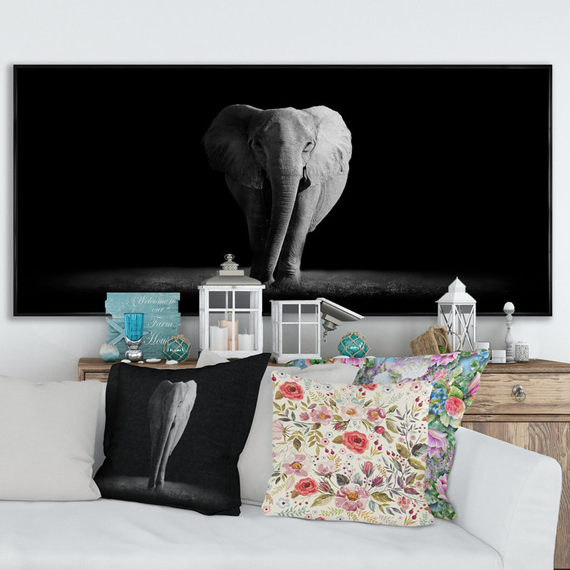 Éléphants en noir et blanc II, Cadre noir, H 24 po x l 36 po x P 1 po