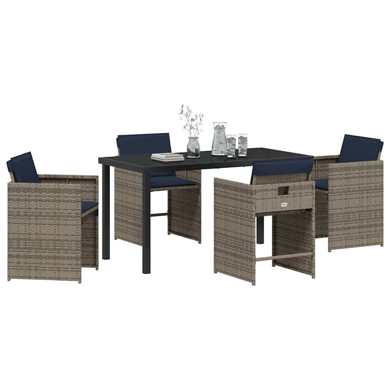  Ensemble de salle à manger de jardin avec coussin 5 pièces en rotin de polyester gris, 28.74" H x 55.12" W x 27.56" D