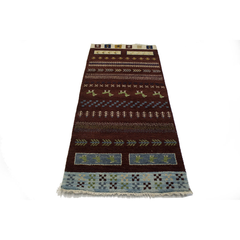 Tapis rouge Maroon Tribal 3 x 6 Indo Gabbeh