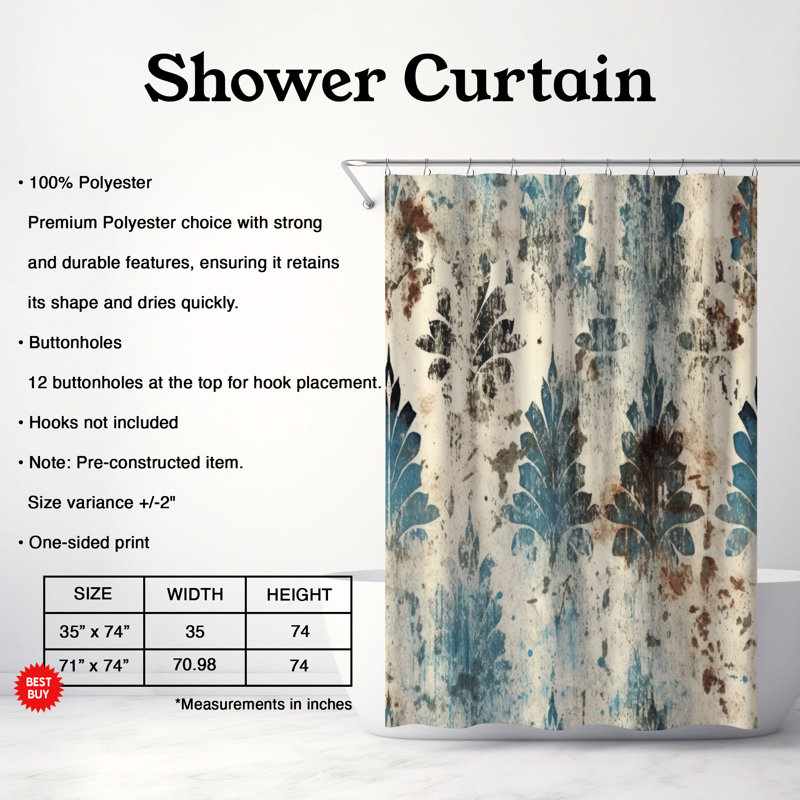 Rideaux de douche Traditional Tiles - Premium, H 74 po x l 71 po