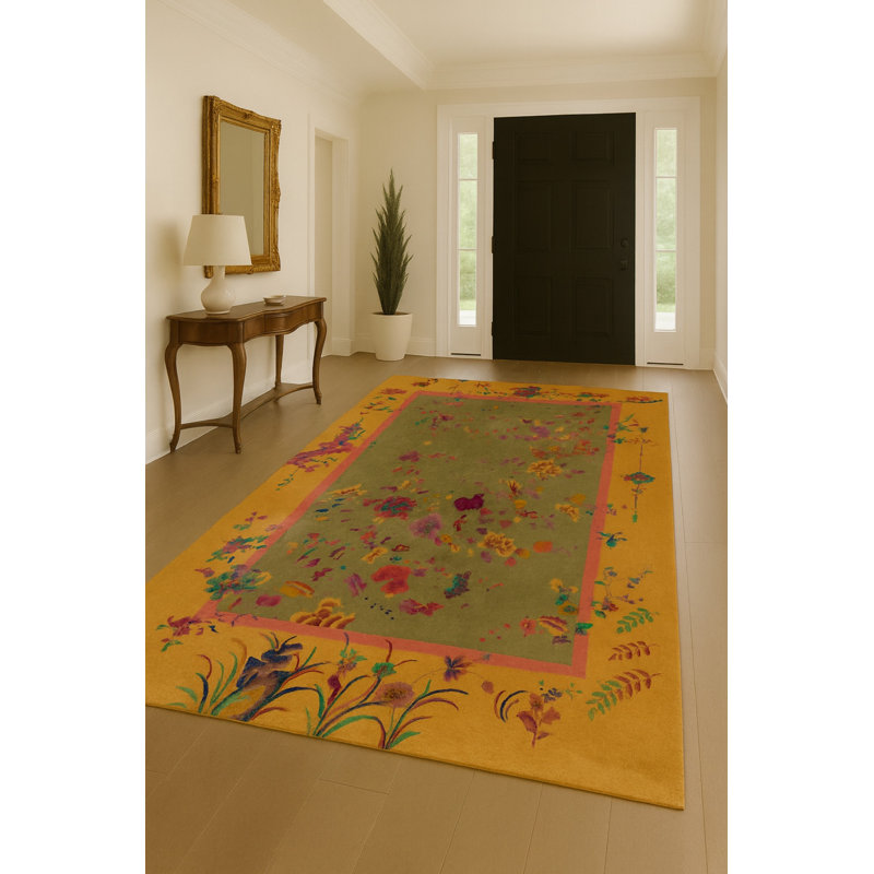 Tapis brun tissé à motif floral lavable Mosso, 2'6" x 4'11"