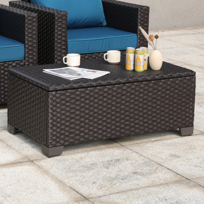 Outdoor Table with Storage Patio Table Wicker Coffee Table All-Weather Side Table Waterproof Cover