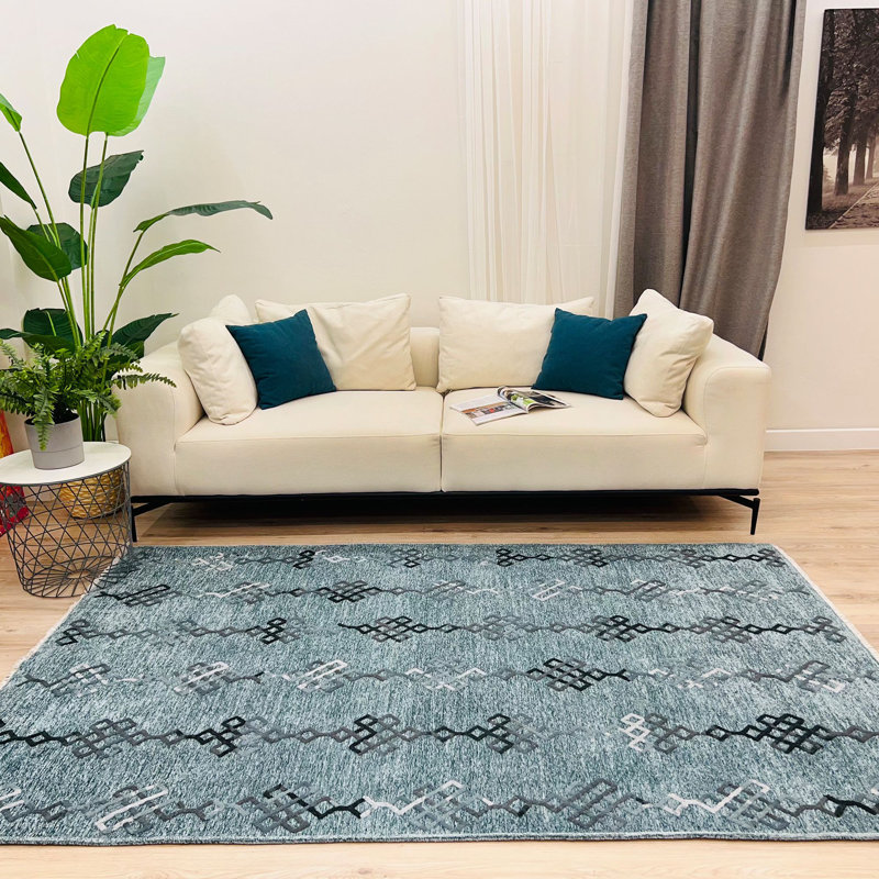 Alfa Rich Moroccan Bluish Gray Washable Cotton Area Rugs for Living Room Bedroom Kitchen Dining, Runner 2'6" x 4'9"