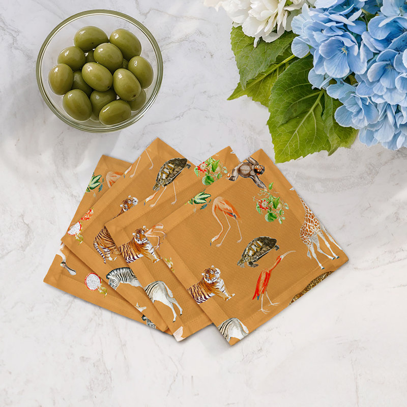 Exotix Cotton Sateen Cocktail Napkins, Tangerine