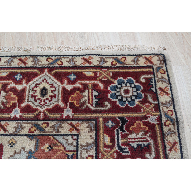Tapis médaillon en laine noué à la main sophistiqué ivoire Radiant, Rectangulaire 8 pi x 10 pi