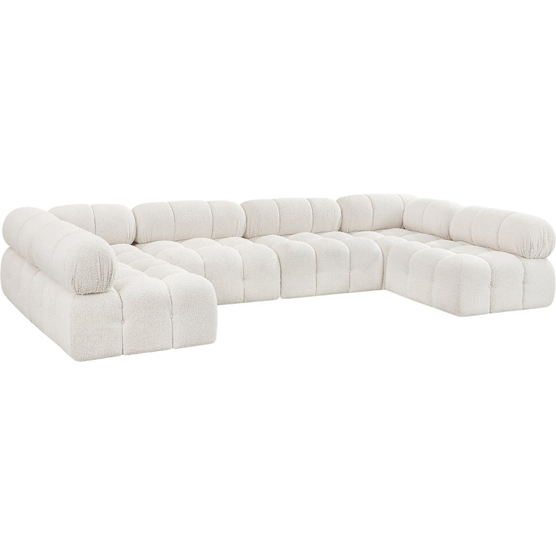 Ames 136" Upholstered Sectional, Cream Boucle Fabric