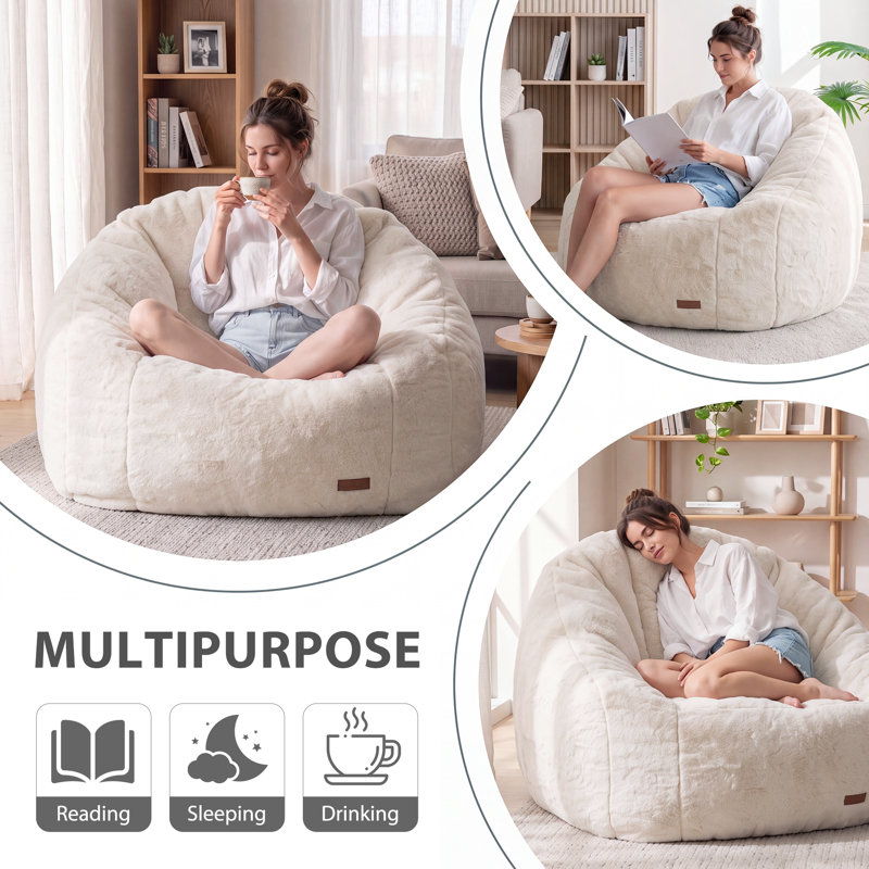 Pouf fauteuil, Fausse fourrure beige