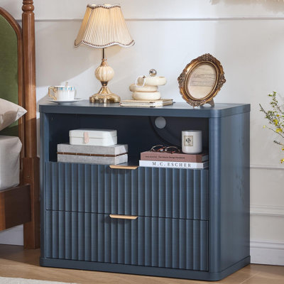 Fluted 2-Drawer Nightstand with Charging Station