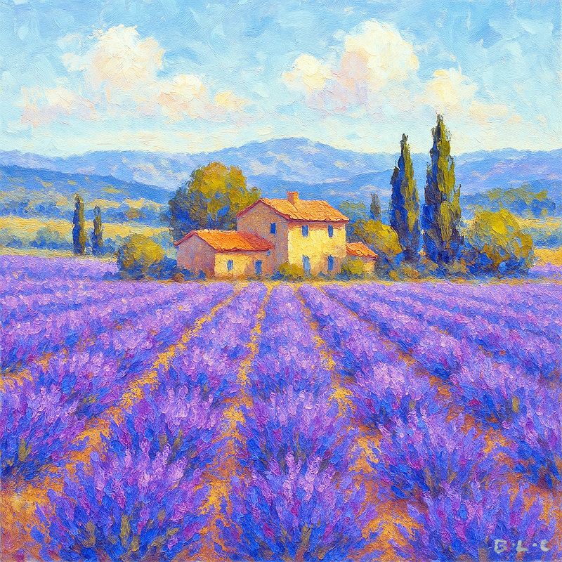 Lavande Daydream - Provence paysage sur toile tendue, H 20 po x l 20 po
