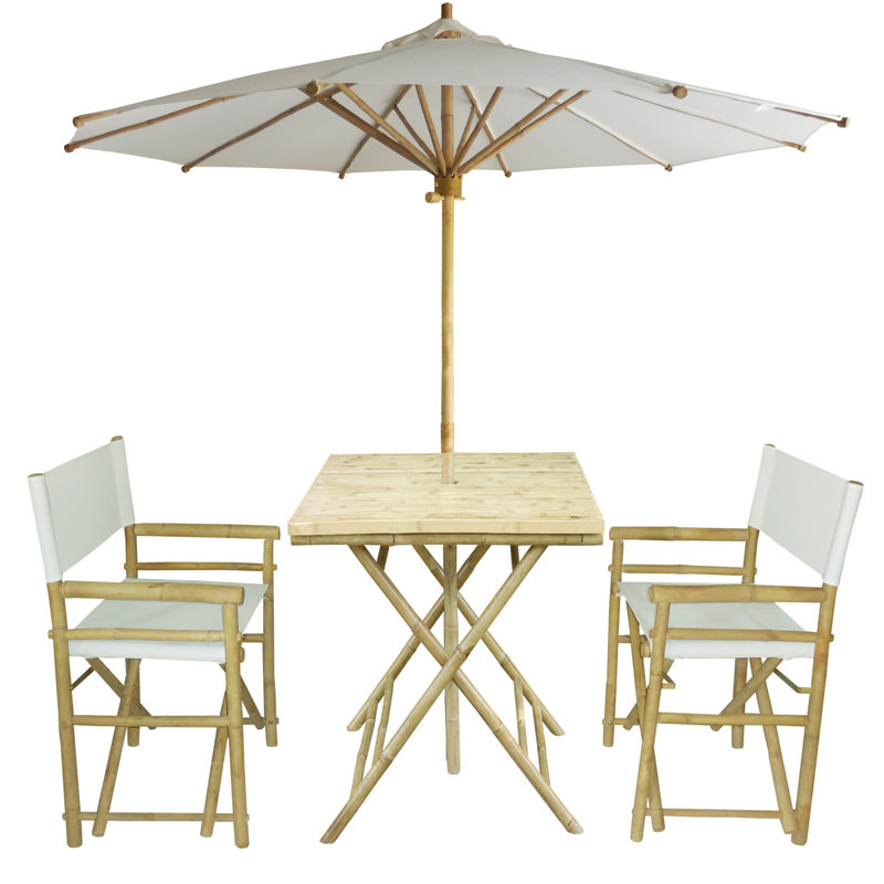 Ensemble bistro 3 pièces avec parasol Sinta, blanc
