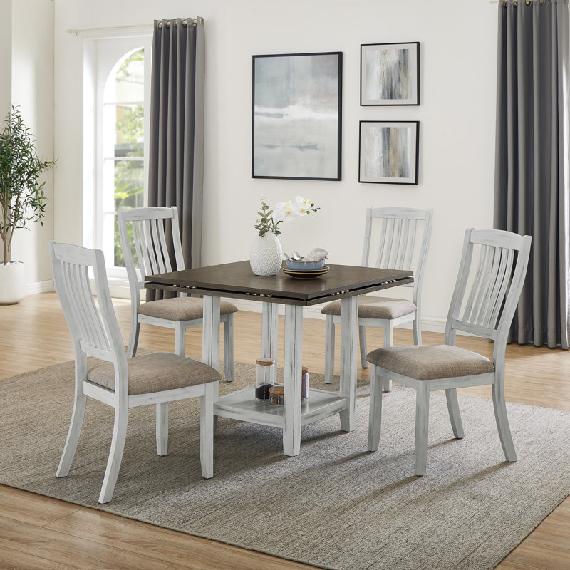 Foldable leaf dining table with 4 chairs, 30" H x 51" L x 36" W