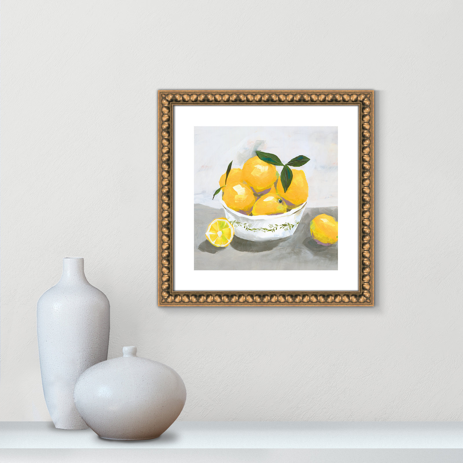 Lemons by Isabelle Z - Print, Gold Bead Framed Paper, 18.25" H x 18.25" W x 1.13" D