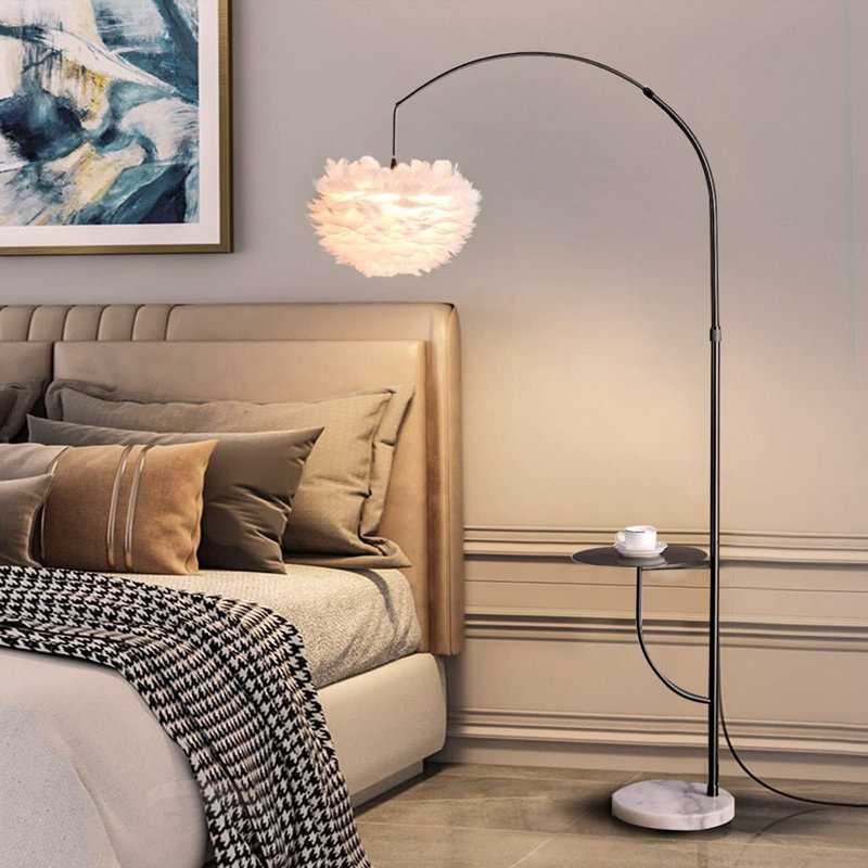 White Feather Floor Lamp with Table