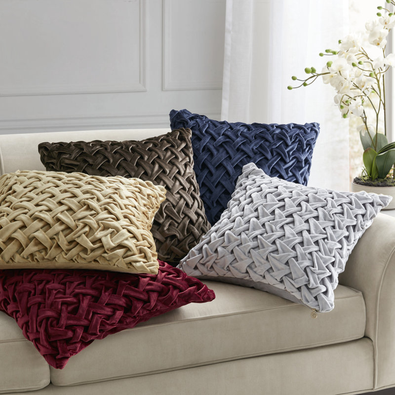 Luxurious Burgundy Velvet Ruched Square Pillow 20x20