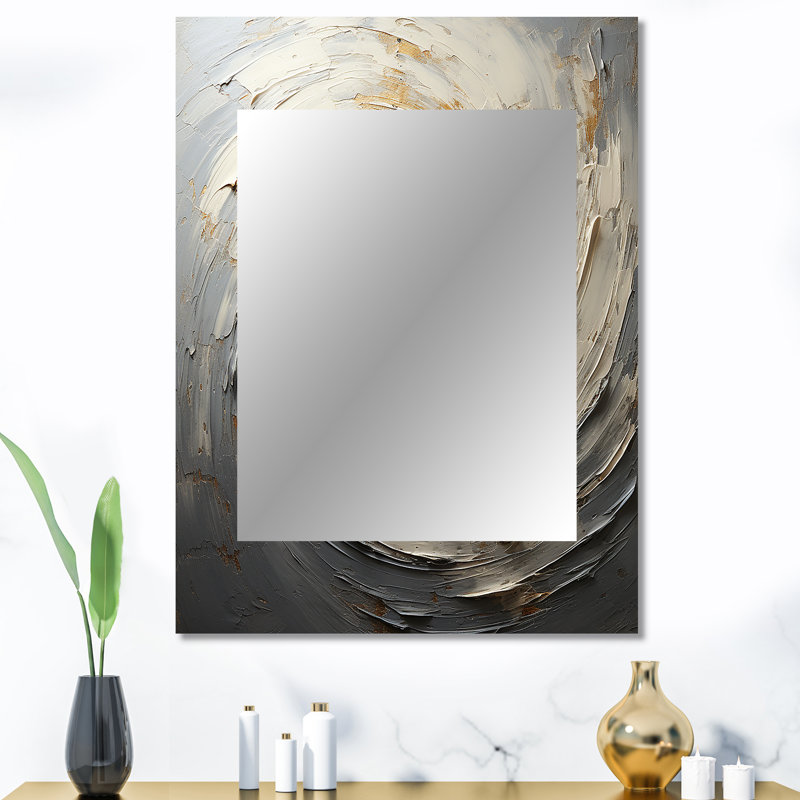 Grey And Gold Mystical Spirals - Abstract Spirals Large Mirror, Modern Decorative Wall Mirror, Printed Metal Art, 40" x 30"