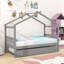 Lit en bois en forme de maison avec toit suspendu et lit gigogne simple-1348937016-1348937018