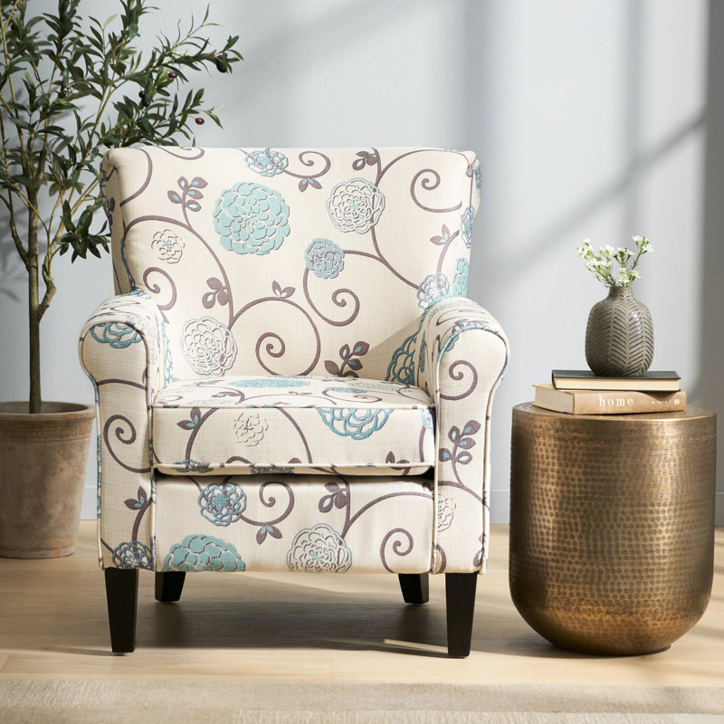 Fauteuil club - floral bleu, élégant pied de revêtement