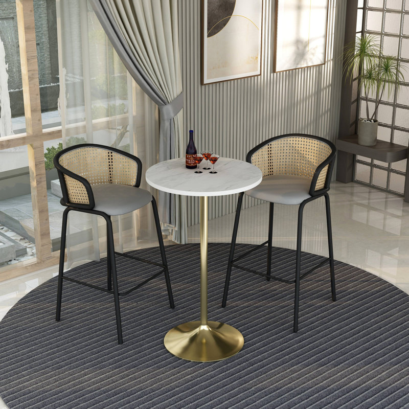 Heatherton Modern Bar Height Dining Table with Resin Top and Gold Steel Pedestal Base Kitchen Table Seats 2-6 Person